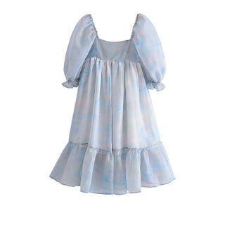 Puff-sleeve Tie Dye Smock Dress