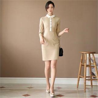 Tall Size 3/4-sleeve Contrast-trim Dress