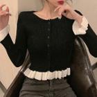 Bell-sleeve Cropped Cardigan Black - One Size