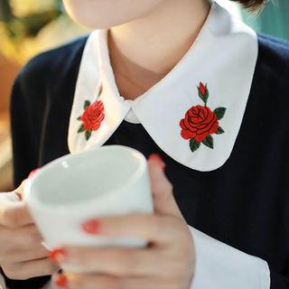 Rose-embroidered Contrast-collar Shirt