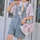 Short-sleeve Striped T-shirt / Denim Dungaree Shorts