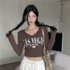 V-neck Lettering Cropped T-shirt