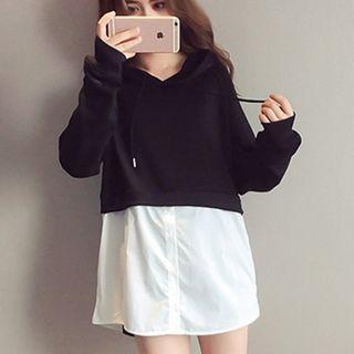 Mock Two-piece Shirt Panel Hoodie