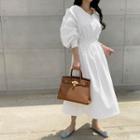Balloon-sleeve Smocked Long Dress Ivory - One Size