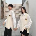 Couple-matching Long-sleeve Shirt / Embroidered Knit Vest / Straight-leg Pants / Set