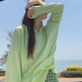 Long-sleeve Hooded T-shirt / Plaid Wide-leg Pants