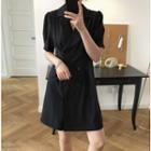 Short-sleeve Double-breasted A-line Coat Dress