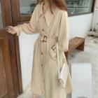 Belted Button Coat Beige Yellow - One Size