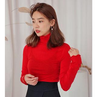 Frill-edge Mockneck Skinny Top