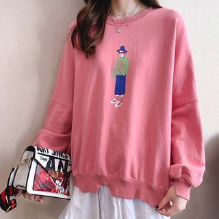 Cartoon Print Ripped Pullover