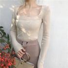Long-sleeve Square-neck Knit Top