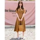 Surplice-wrap Smocked-waist Midi Dress
