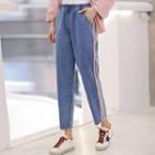 Contrast-trim Straight-cut Cropped Jeans