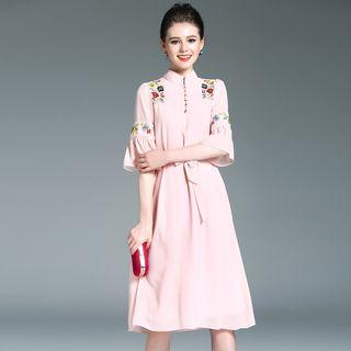 Floral Embroidered Bell-sleeve A-line Dress