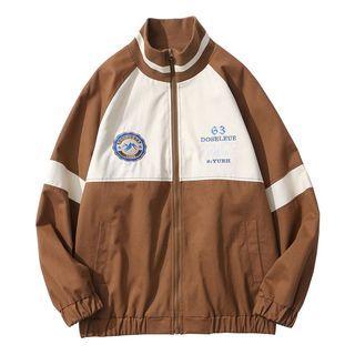 Two-tone Logo Embroidered Zip-up Jacket