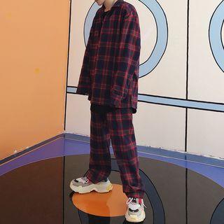 Set: Plaid Shirt + Plaid Wide Leg Pants