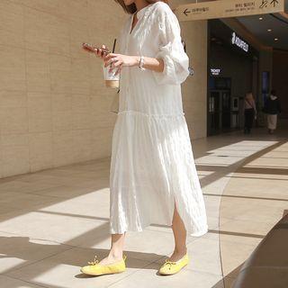 Open-placket Textured Midi Dress