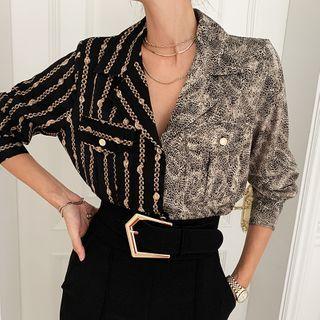 Pattern Panel Shirt Brown Leopard & Black - One Size