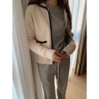 Collared Piped Zip-up Cardigan