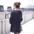 3/4-sleeve Dotted Chiffon Dress