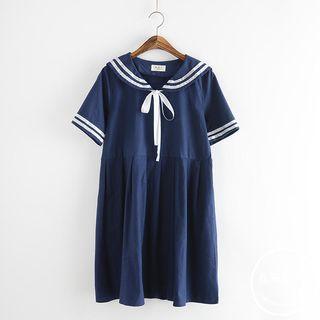 Contrast Trim Sailor Collar Short Sleeve Dress