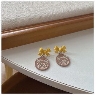 Bow Bear Drop Earring / Clip-on Earring
