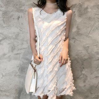 Plain Fringed Sleeveless Dress / Plain Cardigan