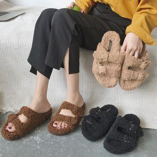 Belted Fleece Slide Sandals