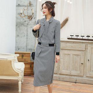 Set: Houndstooth Zip Jacket + Houndstooth Midi Sheath Skirt