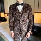 Set: Leopard Print Single-button Blazer + Single-breasted Vest + Dress Pants