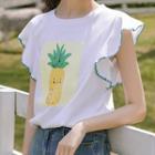Ruffle Trim Short-sleeve Pineapple Print T-shirt