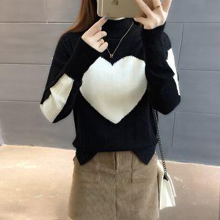 Heart Print Mock-neck Sweater