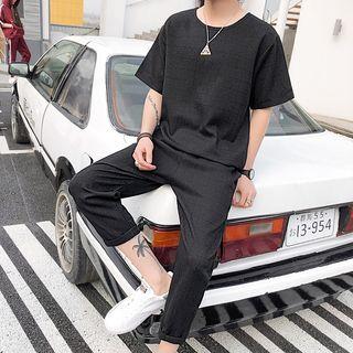 Set: Short-sleeve Plaid T-shirt + Pants