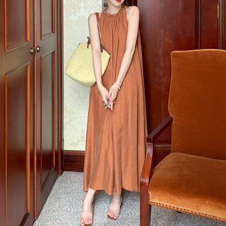 Halter-neck Shirred Midi A-line Dress