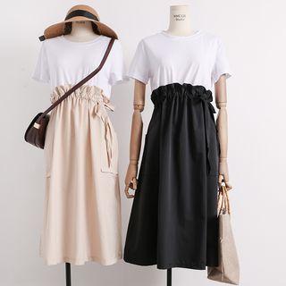 Colorblock Mock Two-piece T-shirt Dress