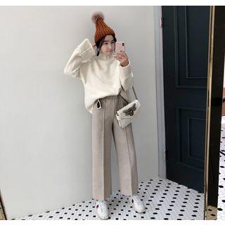 Seam-trim Wool Blend Wide-leg Pants