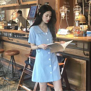Sailor Collar Short-sleeve Button Down A-line Dress