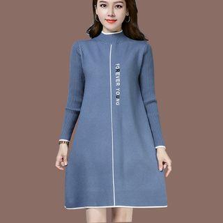 Mock Neck Lettering A-line Knit Dress