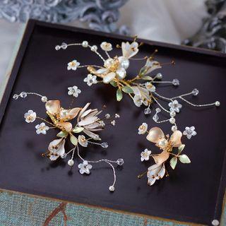 Set Of 3: Wedding Floral Hair Pin Set - Champagne - One Size