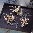 Set Of 3: Wedding Floral Hair Pin Set - Champagne - One Size
