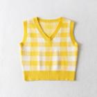 Plaid Sweater Vest Plaid - White & Yellow - One Size