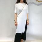 Short-sleeve Plain Slit Dress