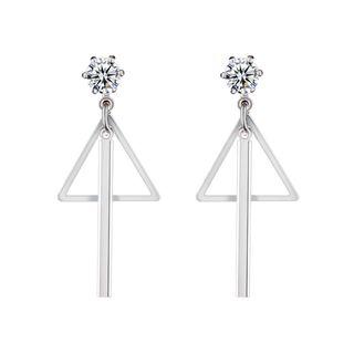 925 Sterling Silver Rhinestone Triangle Dangle Earring Triangle - Silver - One Size
