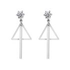 925 Sterling Silver Rhinestone Triangle Dangle Earring Triangle - Silver - One Size