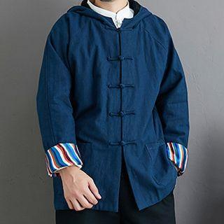 Fleece-lined Hooded Frog Buttoned Jacket