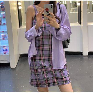 Wide Strap Plaid A-line Dress / Shirt