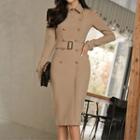 Double-buttoned Sheath Dress With Belt