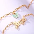 Butterfly Lettering Pendant Layered Alloy Necklace