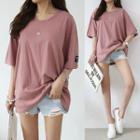 Elbow-sleeve Patch-trim T-shirt