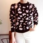Round-neck Printed Knit Top Black - One Size